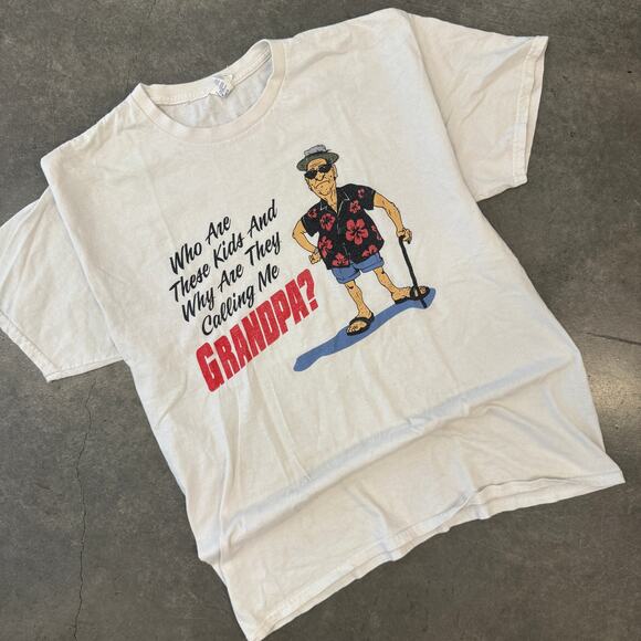 Vintage Y2k Funny Grandpa Meme Vacation Family White Graphic Tee Size Large - Picture 1 of 5